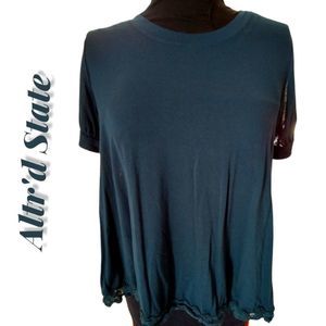 Altar'd State Peek-a-Boo Sleeve Lace Hem Short Sleeve Shirt Top